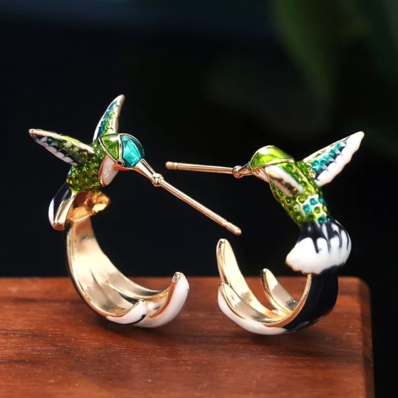 Accessories - Cute Green and Purple Hummingbird Earrings